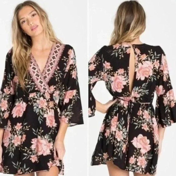 Billabong Womens Small Floral Wrap  Belted Mini Dress - Picture 1 of 11